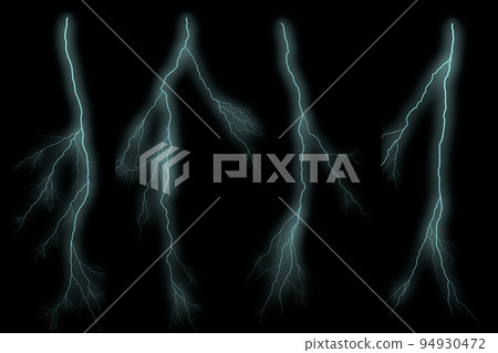 Set of different lightning bolts isolated on black background Set of different lightning bolts isolated on black background 94930472