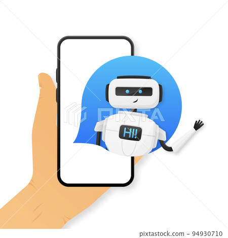 The Bot says hello to users. Welcome to the ChatBot. Online consultation. Vector illustration. The Bot says hello to users. Welcome to the ChatBot. Online consultation. Vector illustration. 94930710