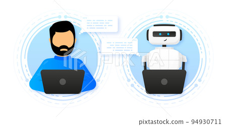 Chatbot customer service Support concept. People talking with chatbot robot. Vector illustration. Chatbot customer service Support concept. People talking with chatbot robot. Vector illustration. 94930711