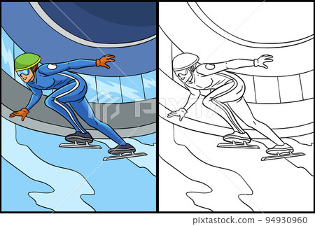Speed Skating Coloring Page Colored Illustration 94930960