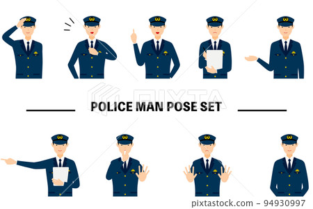 9 pose sets for young male police officers, salutes, restraints, crackdowns, etc. 94930997