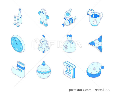 Merry Christmas and Happy New Year - modern isometric icons set Merry Christmas and Happy New Year - modern isometric icons set 94931909
