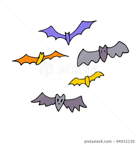 Doodle bats set. Hand drawn creepy winged animals Doodle bats set. Hand drawn creepy winged animals 94932230