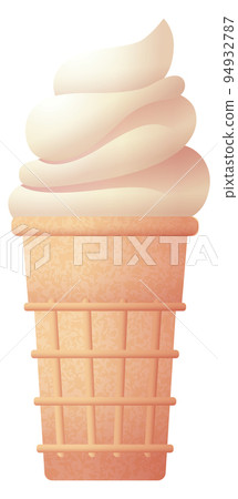 Waffle cone with sweet ice cream swirl dessert Waffle cone with sweet ice cream swirl dessert 94932787
