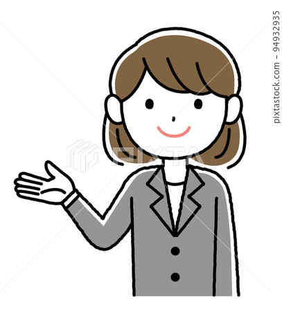 Illustration of a woman in a suit explaining Illustration of a woman in a suit explaining 94932935
