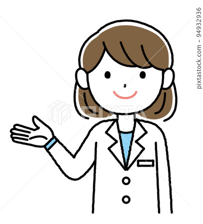 Illustration of a woman in a white coat explaining Illustration of a woman in a white coat explaining 94932936
