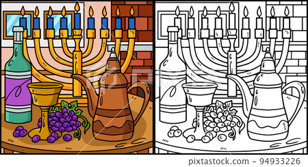 Hanukkah Chalice and Oil Decanter Illustration 94933226