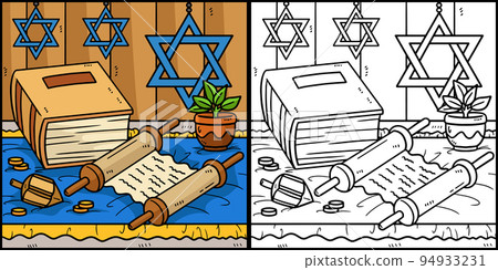 Hanukkah Torah Scroll and Book Illustration Hanukkah Torah Scroll and Book Illustration 94933231