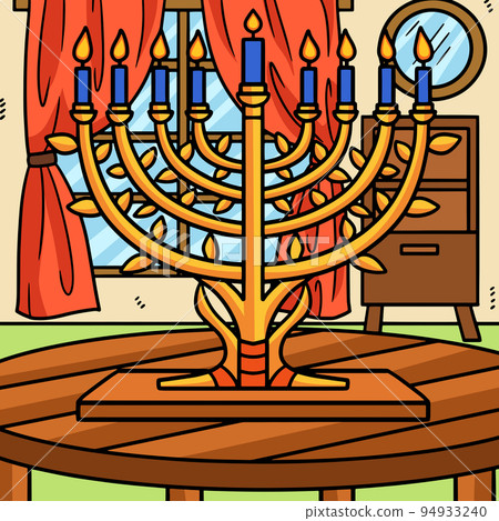 Hanukkah Menorah Colored Cartoon Illustration 94933240