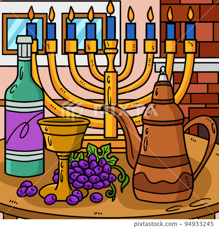 Hanukkah Chalice and Oil Decanter Colored Cartoon 94933245