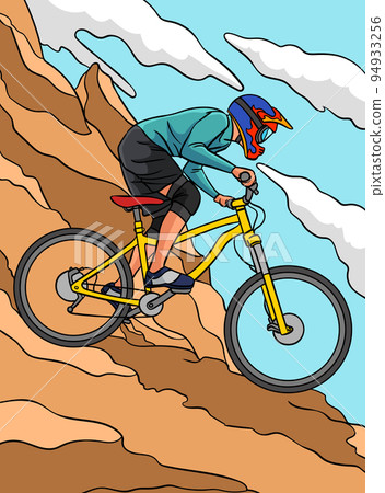 Mountain Biker Colored Cartoon Illustration - Stock Illustration [94933256]  - PIXTA