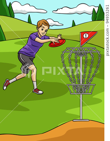 Disc Golf Colored Cartoon Illustration Disc Golf Colored Cartoon Illustration 94933261