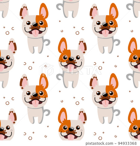Cute funny dogs bulldogs on a white background. Print, children's textile, vector 94933368