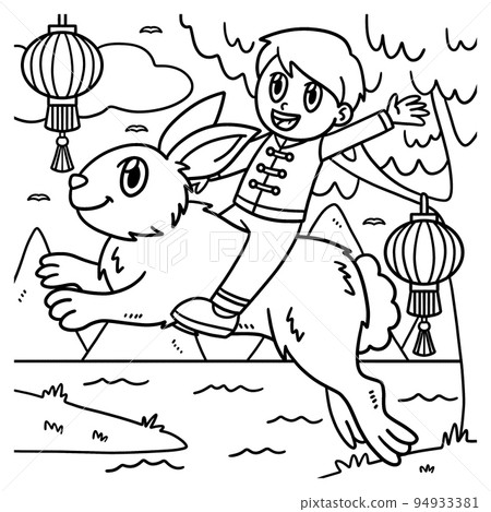 Boy Riding Rabbit Year Of The Rabbit Coloring Boy Riding Rabbit Year Of The Rabbit Coloring 94933381