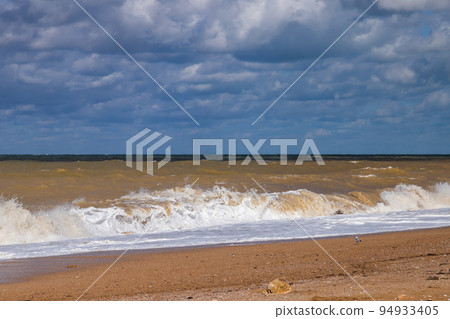 Empty beach view with shore water, landscape photo 94933405