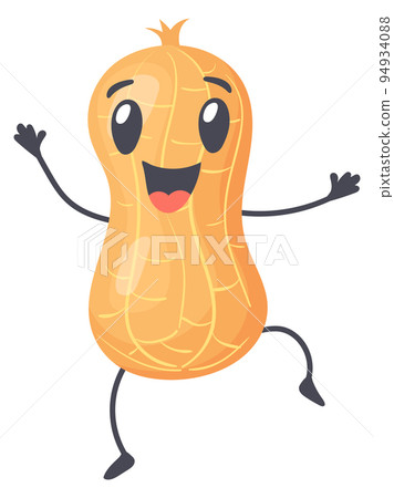 Happy peanut character. Cartoon smiling nut jumping 94934088