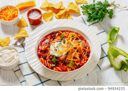 Black Bean Soup with spiral pasta and vegetables Black Bean Soup with spiral pasta and vegetables 94934235