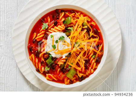 Black Bean Soup with spiral pasta and vegetables Black Bean Soup with spiral pasta and vegetables 94934236