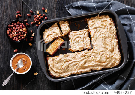 Sweet Peanut Butter Sheet Cake, top view 94934237