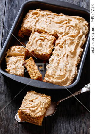 Sweet Peanut Butter Sheet Cake, top view Sweet Peanut Butter Sheet Cake, top view 94934238