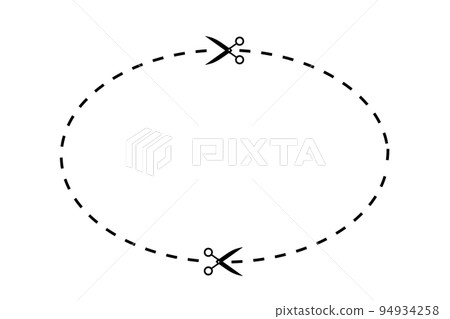 用剪刀沿著虛線剪紙的圖像。切割線。切割線。 用剪刀沿著虛線剪紙的圖像。切割線。切割線。 94934258