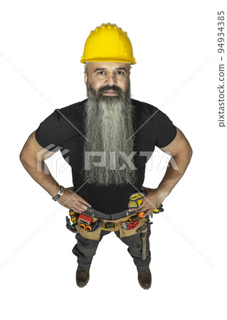 handyman with long beard isolated on white 94934385