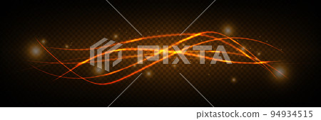 Golden glowing shiny spiral lines effect vector background. EPS10. Abstract light speed motion effect. Shiny wavy trail. Light painting. Light trail. Vector eps10. 94934515