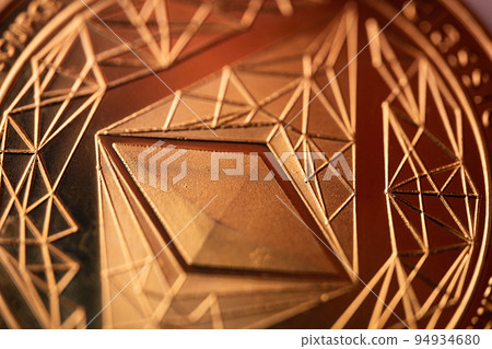 top view extreme macro closeup of crypto ethereum golden coin symbol logo top view extreme macro closeup of crypto ethereum golden coin symbol logo 94934680