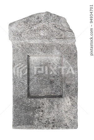 empty antique large square plaque of stone with irregular edges and inside frame isolated on white 94934701