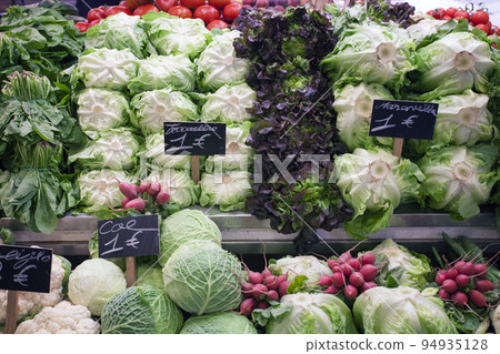 different vegetables lie in the street shop counter 94935128