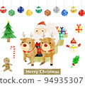 Handwritten style illustration set of Santa Claus and Christmas accessories 94935307