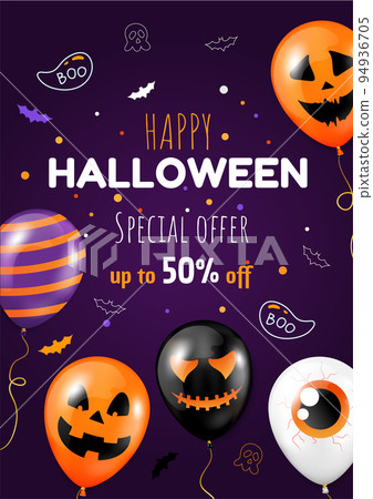 Happy Halloween discount banner with balloons. 94936705