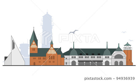 Cityscape of island Sylt with landmarks, germany sea resort, Westerland cityscape, vector Cityscape of island Sylt with landmarks, germany sea resort, Westerland cityscape, vector 94936939