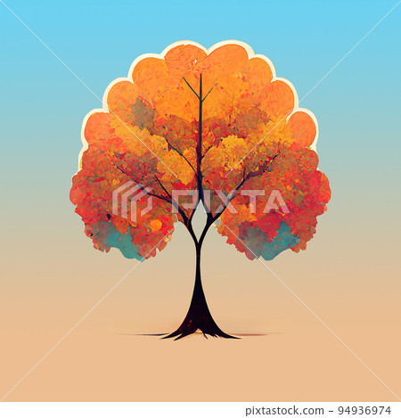 Bright autumn tree stylized illustration. A stylized tree with an orange crown. Digital illustration. Bright autumn tree stylized illustration. A stylized tree with an orange crown. Digital illustration. 94936974