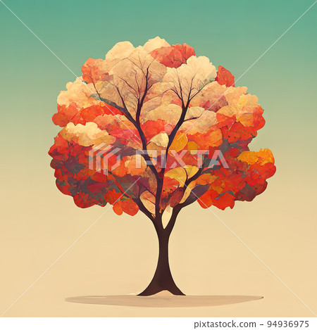 Picturesque red tree illustration. A tree with autumn foliage in reddish colors. Oil painting effect. Digital illustration. Picturesque red tree illustration. A tree with autumn foliage in reddish colors. Oil painting effect. Digital illustration. 94936975