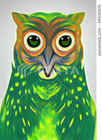 Owl portrait decorative illustration. Green bright abstract owl. Digital illustration. Owl portrait decorative illustration. Green bright abstract owl. Digital illustration. 94936976