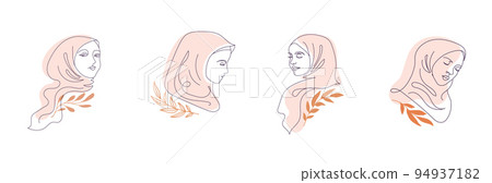 Women in hijab collection, vector logo and branding design templates in minimal style, for beauty Women in hijab collection, vector logo and branding design templates in minimal style, for beauty 94937182