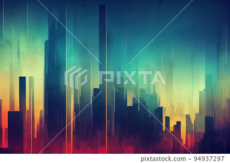 Cityscape. Glitch colorful metropolitan scenery. Abstract modern cityscape background. Skyscrapers Cityscape. Glitch colorful metropolitan scenery. Abstract modern cityscape background. Skyscrapers 94937297