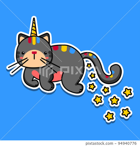 Image of a flying unicorn cat and stars. Vector illustration. Image of a flying unicorn cat and stars. Vector illustration. 94940776