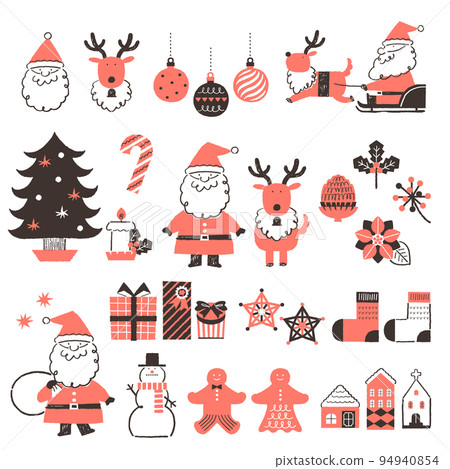 Simple hand-drawn Christmas illustration material set 94940854