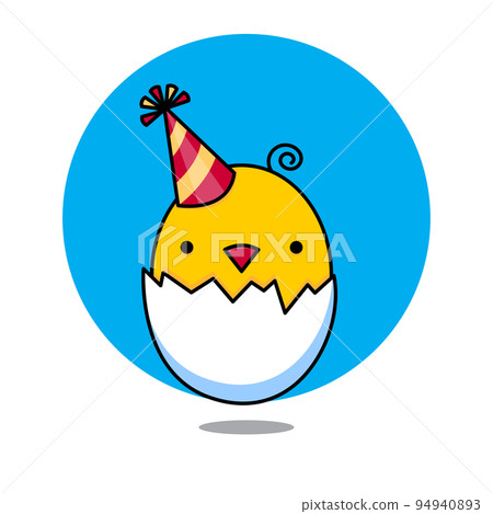 A cartoon image of a yellow chick peeking out of an egg half. Bi 94940893