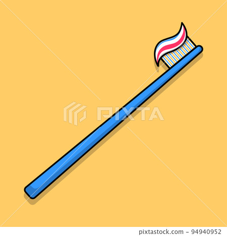 Cartoon flat illustration of a blue toothbrush and toothpaste on it. Vector illustration Cartoon flat illustration of a blue toothbrush and toothpaste on it. Vector illustration 94940952