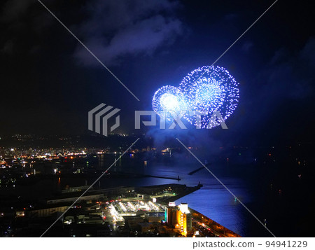 鹿兒島夏季傳統金港灣花火大會鳥瞰圖 94941229