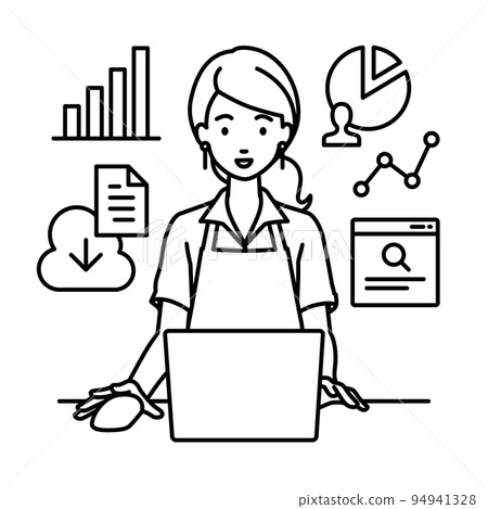 一名咖啡館女職員在辦公桌前的電腦前進行研究、數據分析和撰寫報告 一名咖啡館女職員在辦公桌前的電腦前進行研究、數據分析和撰寫報告 94941328