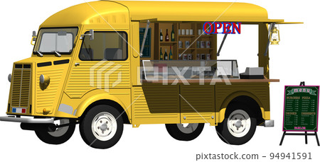 Citroën in festivals and business districts, takeout mobile sales car kitchen car. background transparent image illustration 94941591