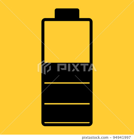 Half battery illustration. Black and yellow colors. Vector icon. 94941997