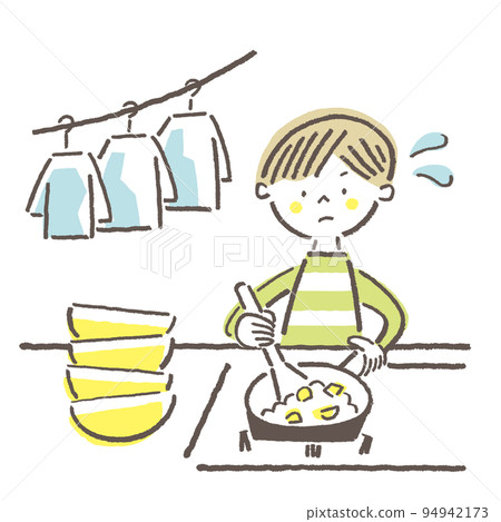 年輕的照顧者 準備飯菜的孩子 年輕的照顧者 準備飯菜的孩子 94942173