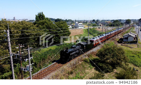 Aerial view of Chichibu Railway SL passing near Aketo 94942186