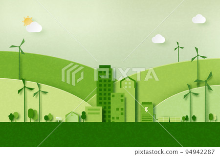 Ecology concept with green eco city background.Environment conservation resource sustainable.Vector illustration. 94942287
