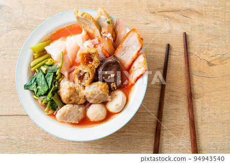 noodles with meatballs in pink soup noodles with meatballs in pink soup 94943540